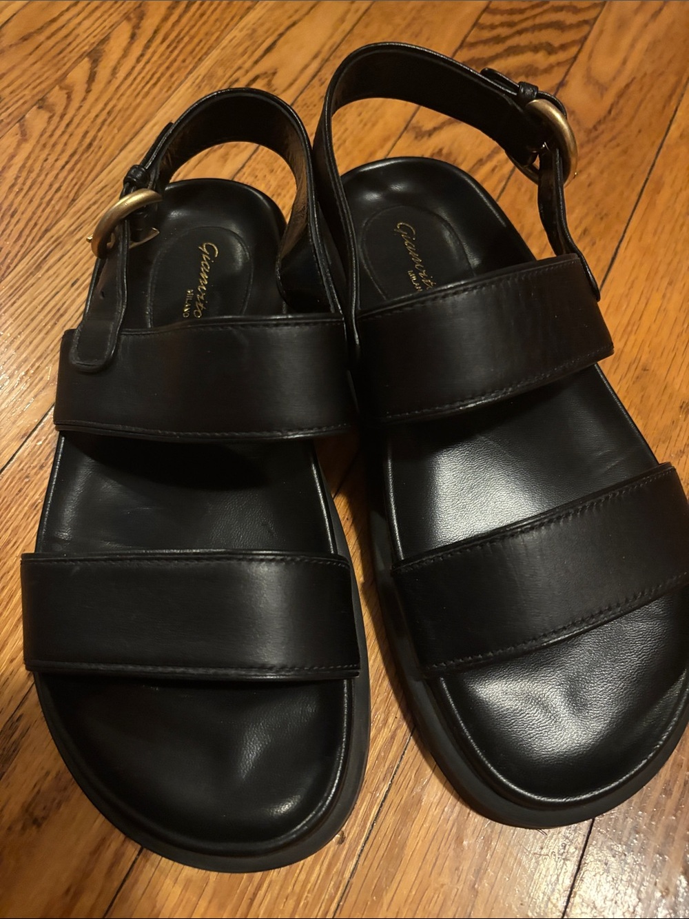 Gianvito Rossi Black Leather Double-Band Buckle Sandals
